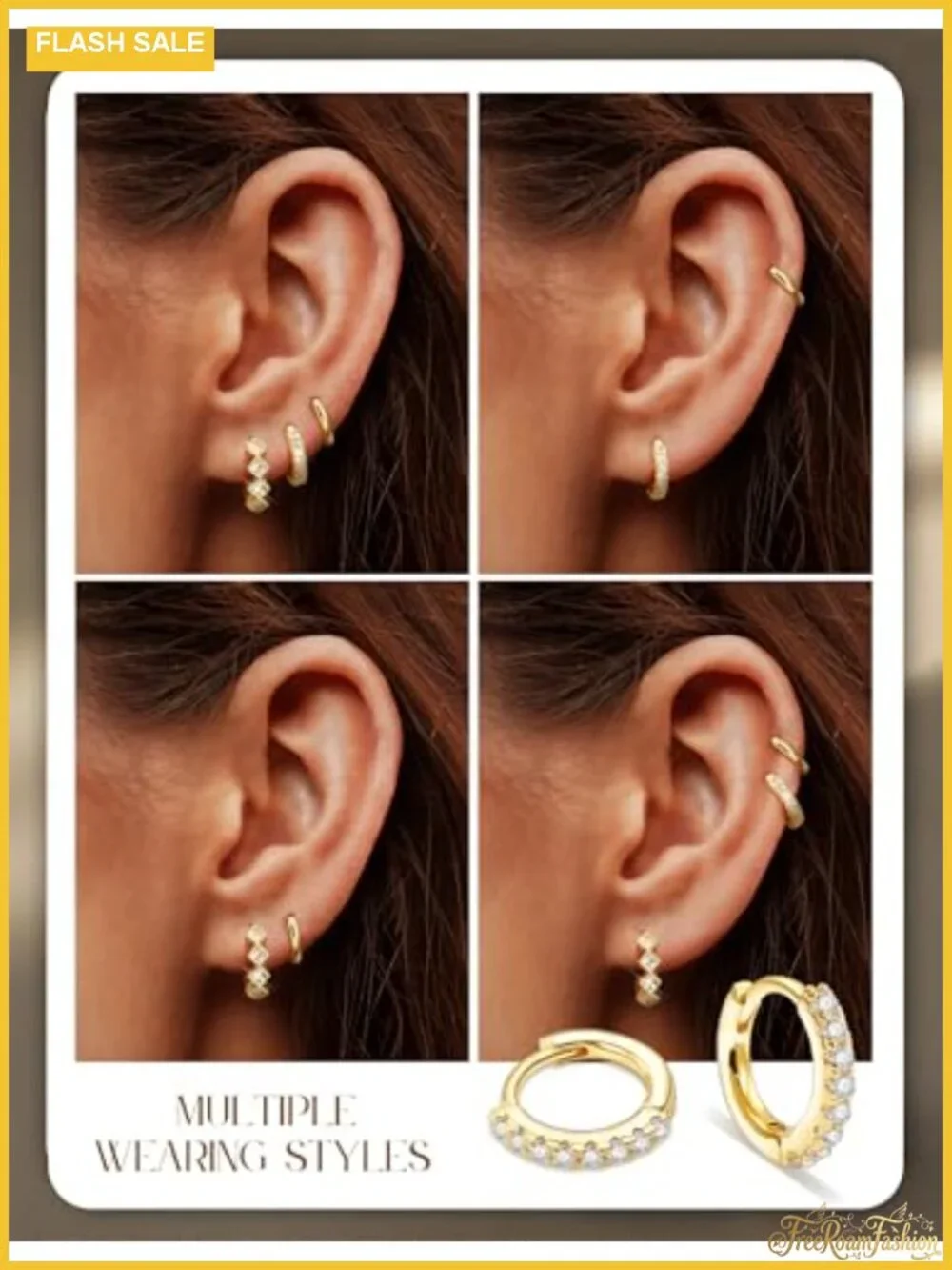 14K Gold Plated Chunky Huggie Hoop Earrings CZ Dangling Women